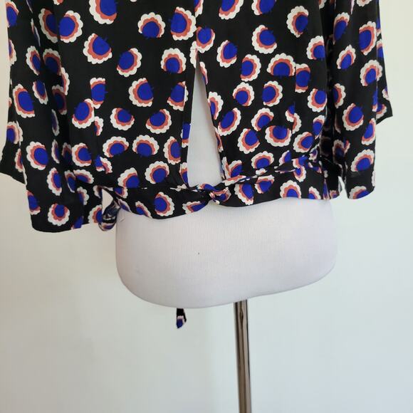 Eloquii Cropped Printed Blouse Black Half Sleeve Attached Belt Women 16 - Picture 8 of 11